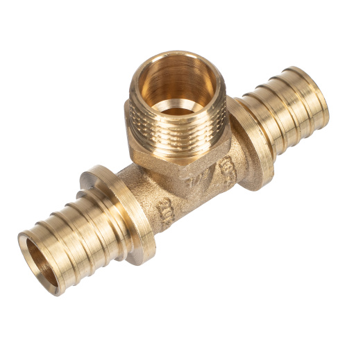 Тройник аксиальный, латунь, наружная резьба,20х1/2", желтый, RTP