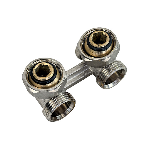 Узел Н-образный для нижнего подключения радиатора угловой, латунь  3/4", индивидуальная упаковка, никелированный, RTP