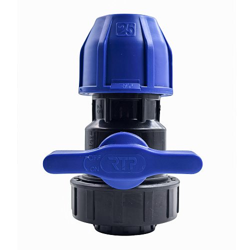 Кран шаровой компрессионный, полипропилен внутренняя резьба 25х 3/4", для полиэтиленовых труб, РТП