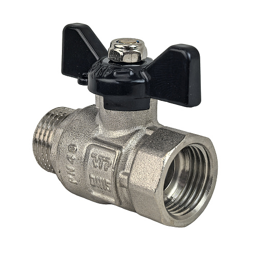 Кран шаровой ГОСТ ручка бабочка, латунь, внутренняя/наружная резьба 1",PN40 никель, RTP