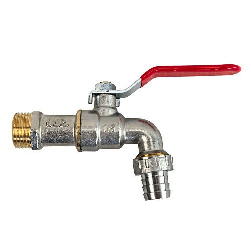 Кран шаровой водоразборный ручка рычаг, латунь, наружная/наружная резьба 1/2"х1/2"-16, индивидуальная упаковка, никель, RTP