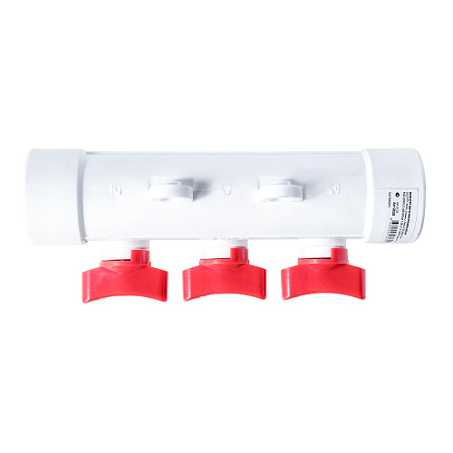 Коллектор с шаровым краном красный PPR 32х20/3,  белый, RTP