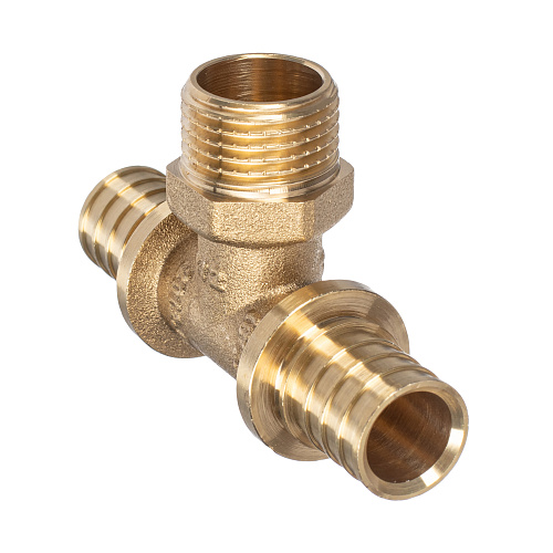 Тройник аксиальный, латунь, наружная резьба,20х1/2", желтый, RTP