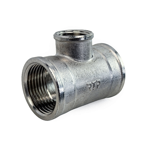 Тройник переходной, латунь, внутренняя/внутренняя/внутренняя резьба 3/4"х1/2"х3/4", никель, РТП