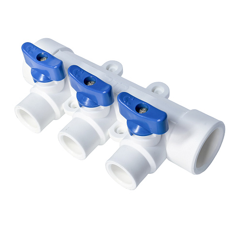 Коллектор с шаровым краном синий PPR 32х20/3,  белый, RTP