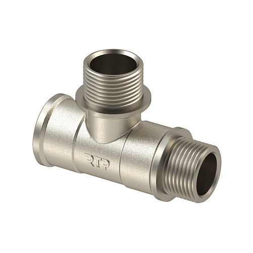 Тройник, латунь, внутренняя/наружная/наружная резьба 3/4", никель, RTP