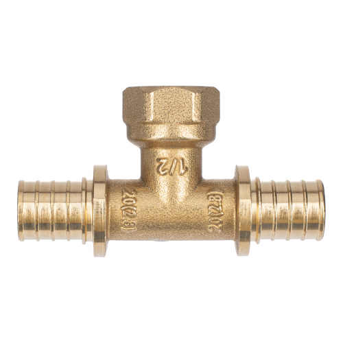 Тройник аксиальный, латунь, внутренняя резьба,20х1/2", желтый, RTP