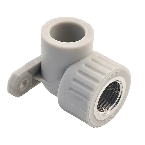 Угольник комбинированный с креплением PPR внутренняя резьба 20х 1/2,  серый, РТП