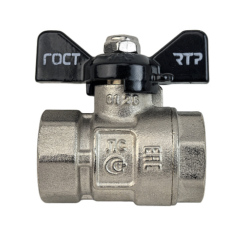 Кран шаровой ГОСТ ручка бабочка, латунь, внутренняя/внутренняя резьба 1",PN40 никель, RTP