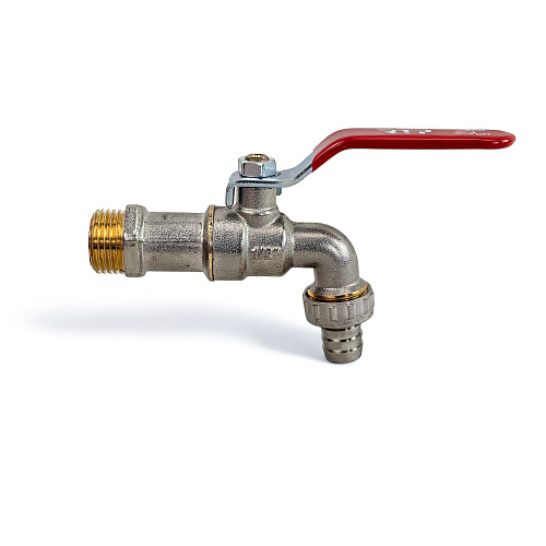 Кран шаровой водоразборный ручка рычаг, латунь, наружная/наружная резьба 1/2"х1/2"-14, индивидуальная упаковка, никель, RTP