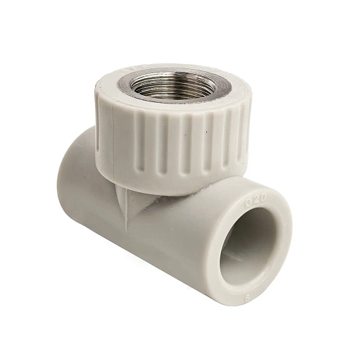 Тройник комбинированный PPR внутренняя резьба 20х 1/2, серый, РТП