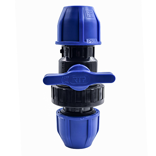 Кран шаровой компрессионный, полипропилен 25, для полиэтиленовых труб, РТП