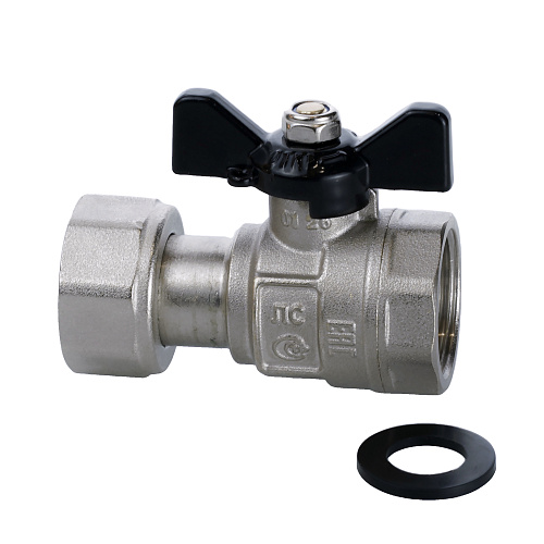 Кран шаровой ГОСТ с накидной гайкой ручка бабочка, латунь, внутренняя/внутренняя резьба  1/2",PN40 никель, RTP