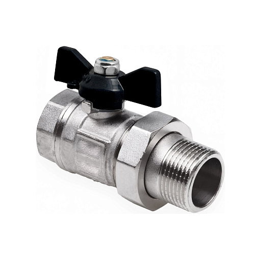 Кран шаровой ГОСТ с американкой ручка бабочка, латунь, внутренняя/наружная резьба 1",PN40 никель, RTP