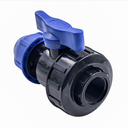 Кран шаровой компрессионный, полипропилен внутренняя резьба 20х 1/2", для полиэтиленовых труб, РТП