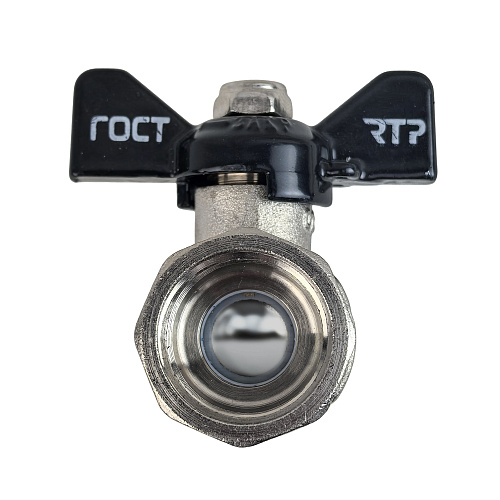 Кран шаровой ГОСТ ручка бабочка, латунь, внутренняя/наружная резьба 1",PN40 никель, RTP