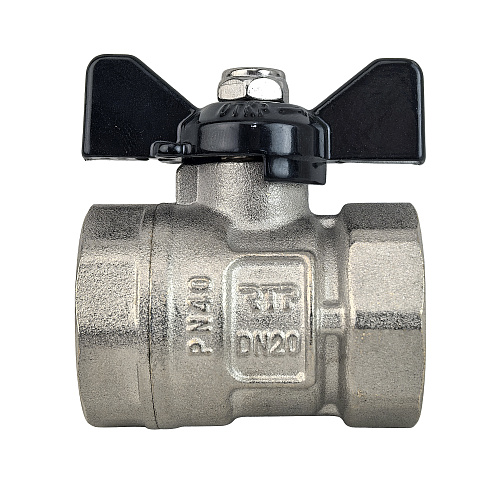 Кран шаровой ГОСТ ручка бабочка, латунь, внутренняя/внутренняя резьба  3/4",PN40 никель, RTP