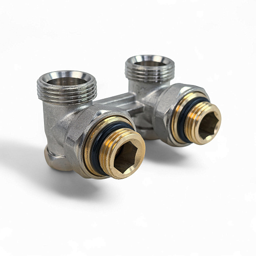 Узел Н-образный для нижнего подключения радиатора угловой, латунь  3/4", индивидуальная упаковка, никелированный, RTP