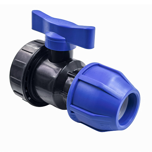 Кран шаровой компрессионный, полипропилен внутренняя резьба 25х 3/4", для полиэтиленовых труб, РТП