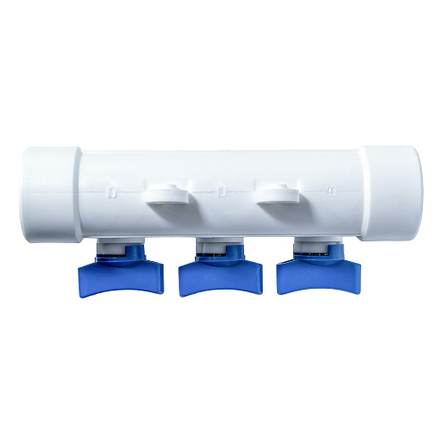 Коллектор с шаровым краном синий PPR 32х20/3,  белый, RTP