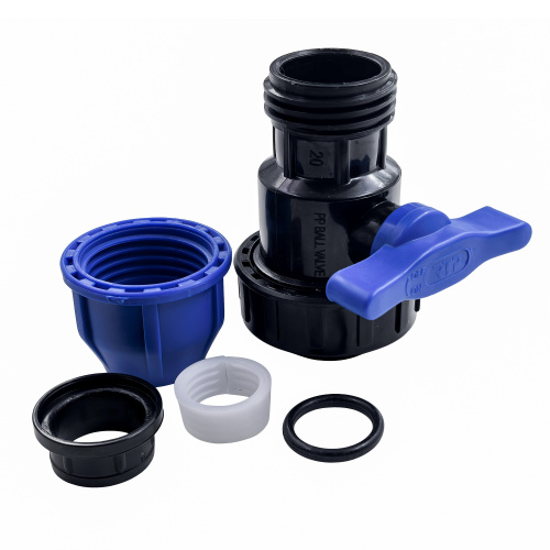 Кран шаровой компрессионный, полипропилен внутренняя резьба 20х 1/2", для полиэтиленовых труб, РТП