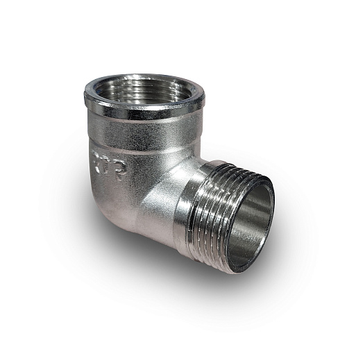 Угольник, латунь, внутренняя/наружная резьба 1_1/4"х90°, никель, RTP