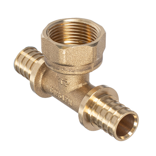 Тройник аксиальный, латунь, внутренняя резьба,20х3/4", желтый, RTP