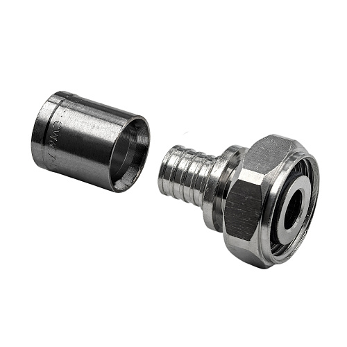 Муфта с накидной гайкой (евроконус) аксиальная, латунь,16х2,2х3/4", никель, RTP