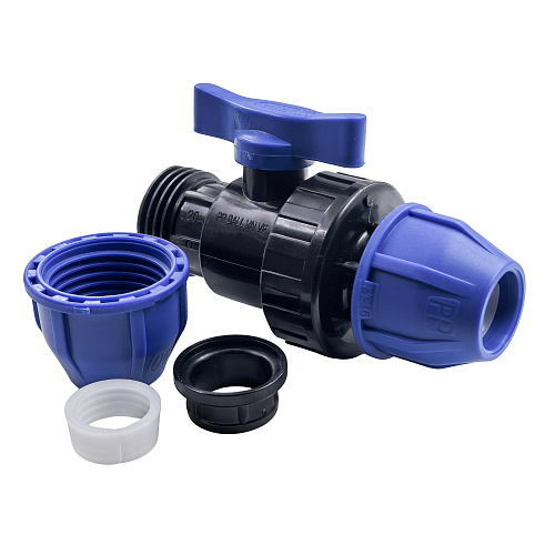 Кран шаровой компрессионный, полипропилен 20, для полиэтиленовых труб, РТП