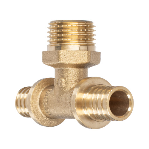 Тройник аксиальный, латунь, наружная резьба,16х1/2", желтый, RTP