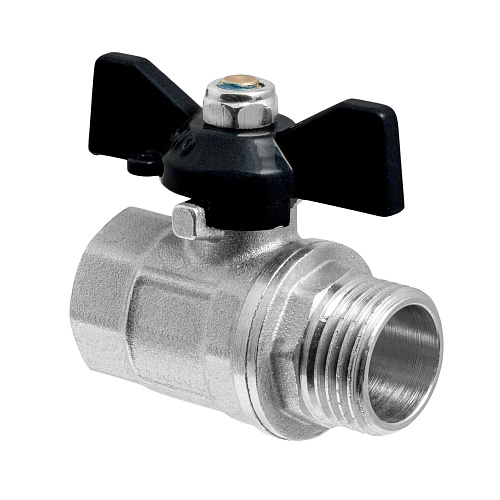 Кран шаровой ГОСТ ручка бабочка, латунь, внутренняя/наружная резьба  3/4",PN40 никель, RTP