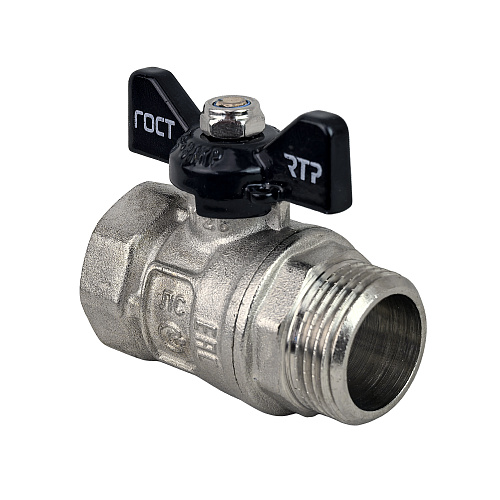 Кран шаровой ГОСТ ручка бабочка, латунь, внутренняя/наружная резьба  3/4",PN40 никель, RTP