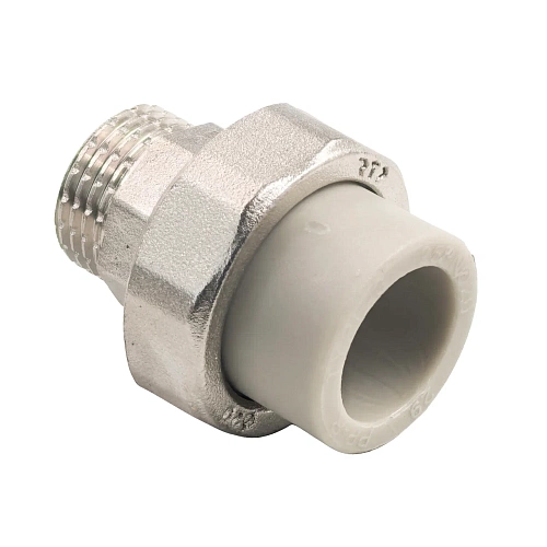 Муфта комбинированная разъемная (Американка) PPR наружная резьба 20х 1/2, серый, RTP