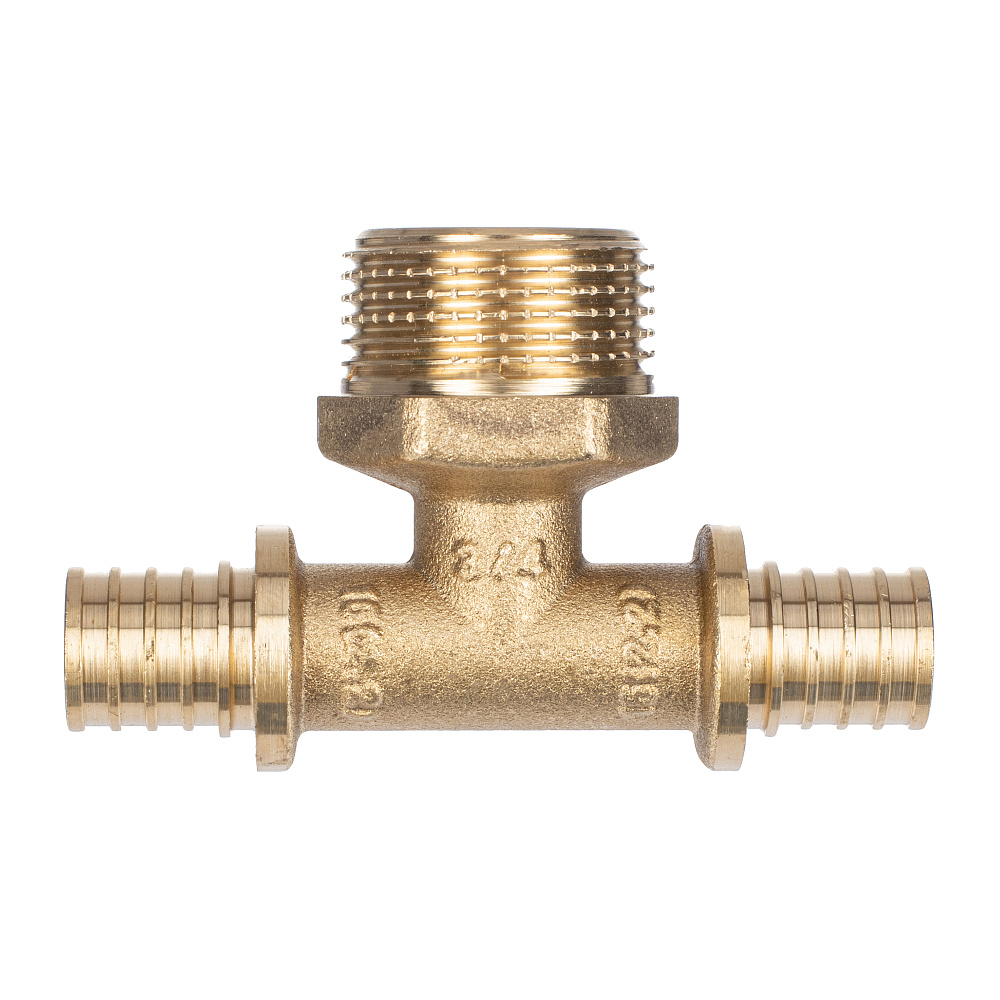 Тройник аксиальный, латунь, наружная резьба,16х3/4", желтый, RTP