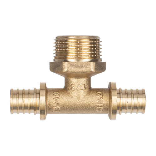 Тройник аксиальный, латунь, наружная резьба,16х3/4", желтый, RTP