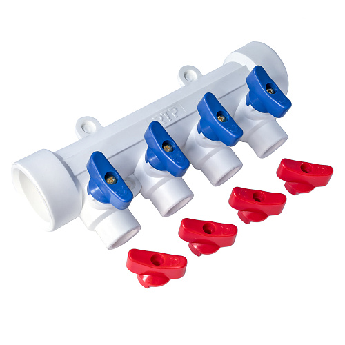 Коллектор с шаровым краном универсальный PPR 40х20/4, бел, RTP