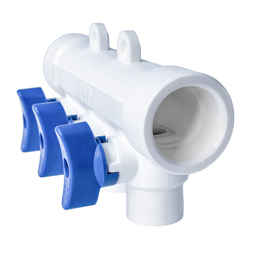 Коллектор с шаровым краном синий PPR 32х20/3,  белый, RTP