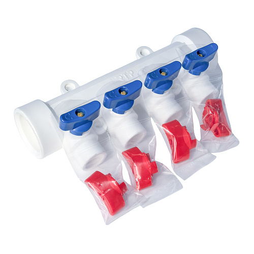 Коллектор с шаровым краном универсальный PPR 40х20/4, бел, RTP