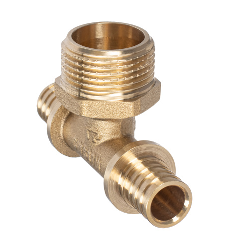 Тройник аксиальный, латунь, наружная резьба,20х3/4", желтый, RTP