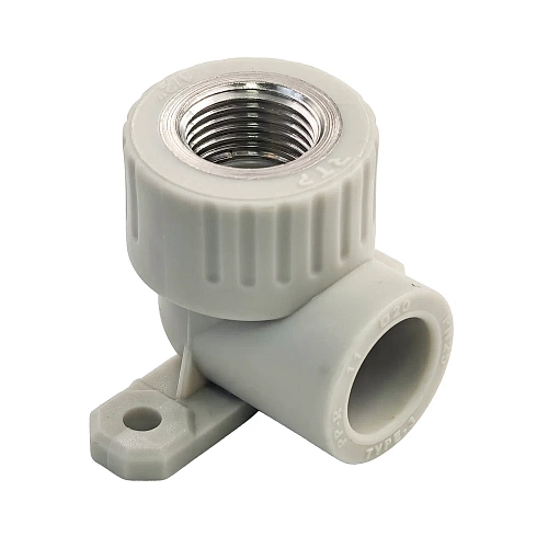 Угольник комбинированный с креплением PPR внутренняя резьба 20х 1/2,  серый, РТП