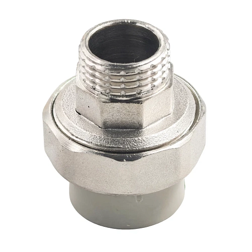 Муфта комбинированная разъемная (Американка) PPR наружная резьба 20х 1/2, серый, RTP