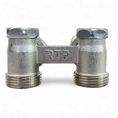 Узел Н-образный для нижнего подключения радиатора угловой, латунь  3/4", индивидуальная упаковка, никелированный, RTP