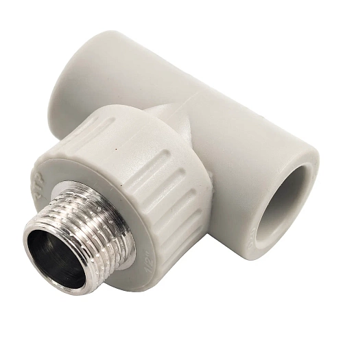 Тройник комбинированный PPR наружная резьба 20х 1/2, серый, РТП