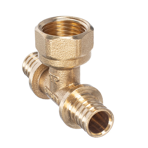 Тройник аксиальный, латунь, внутренняя резьба,16х1/2", желтый, RTP