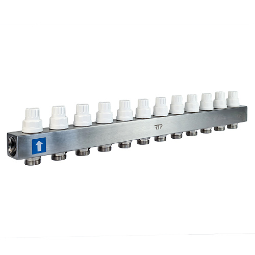 Коллекторная группа с расходомером и кронштейном (евроконус 3/4") нержавеющая сталь SUS 304 1"х12 выходов, RTP