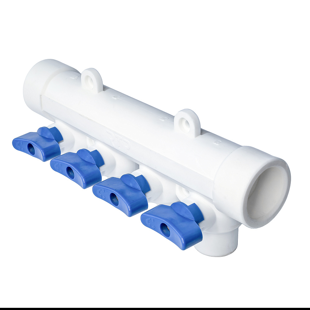 Коллектор с шаровым краном синий PPR 32х20/4,  белый, RTP