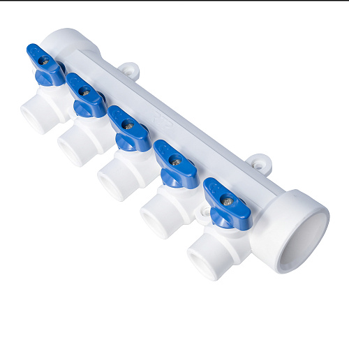 Коллектор с шаровым краном универсальный PPR 40х20/5, бел, RTP