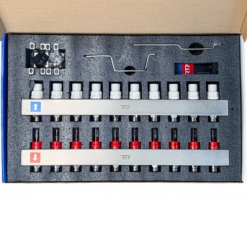 Коллекторная группа с расходомером и кронштейном (евроконус 3/4") нержавеющая сталь SUS 304 1"х10 выходов, RTP