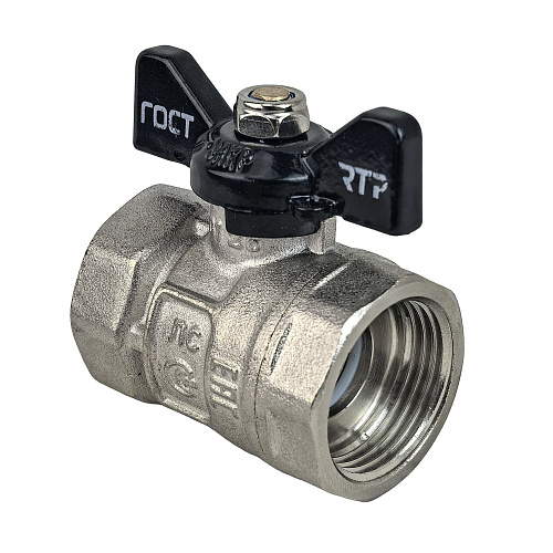 Кран шаровой ГОСТ ручка бабочка, латунь, внутренняя/внутренняя резьба  3/4",PN40 никель, RTP