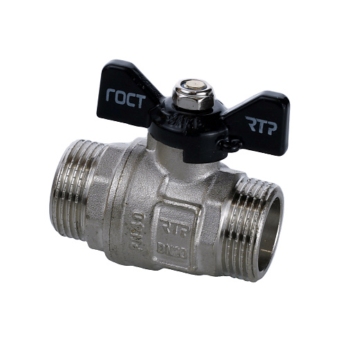 Кран шаровой ГОСТ ручка бабочка, латунь, наружная/наружная резьба  3/4",PN40 никель, RTP